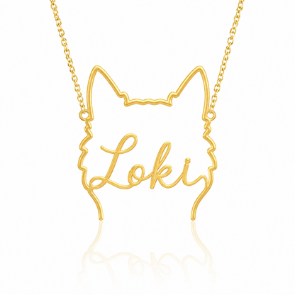 Soulyshine Pomsky personalized outline pet face and name necklace in gold