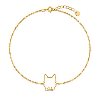 Soulyshine Pomsky Whisper Outline pet face and Loki name handcrafted bracelet - 18K Gold Vermeil front