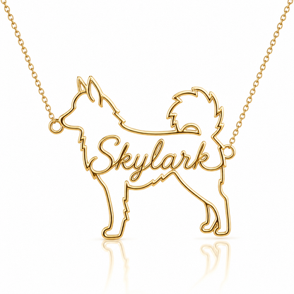 Soulyshine Pomsky personalized dog silhouette name necklace in gold - Skylark design