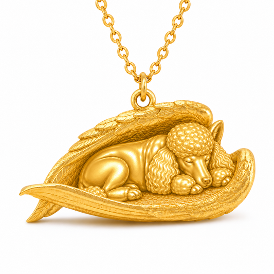Soulyshine Poodle miniature The Sleeping Angel – Personalized Pet Necklace - 18K Gold Vermeil front