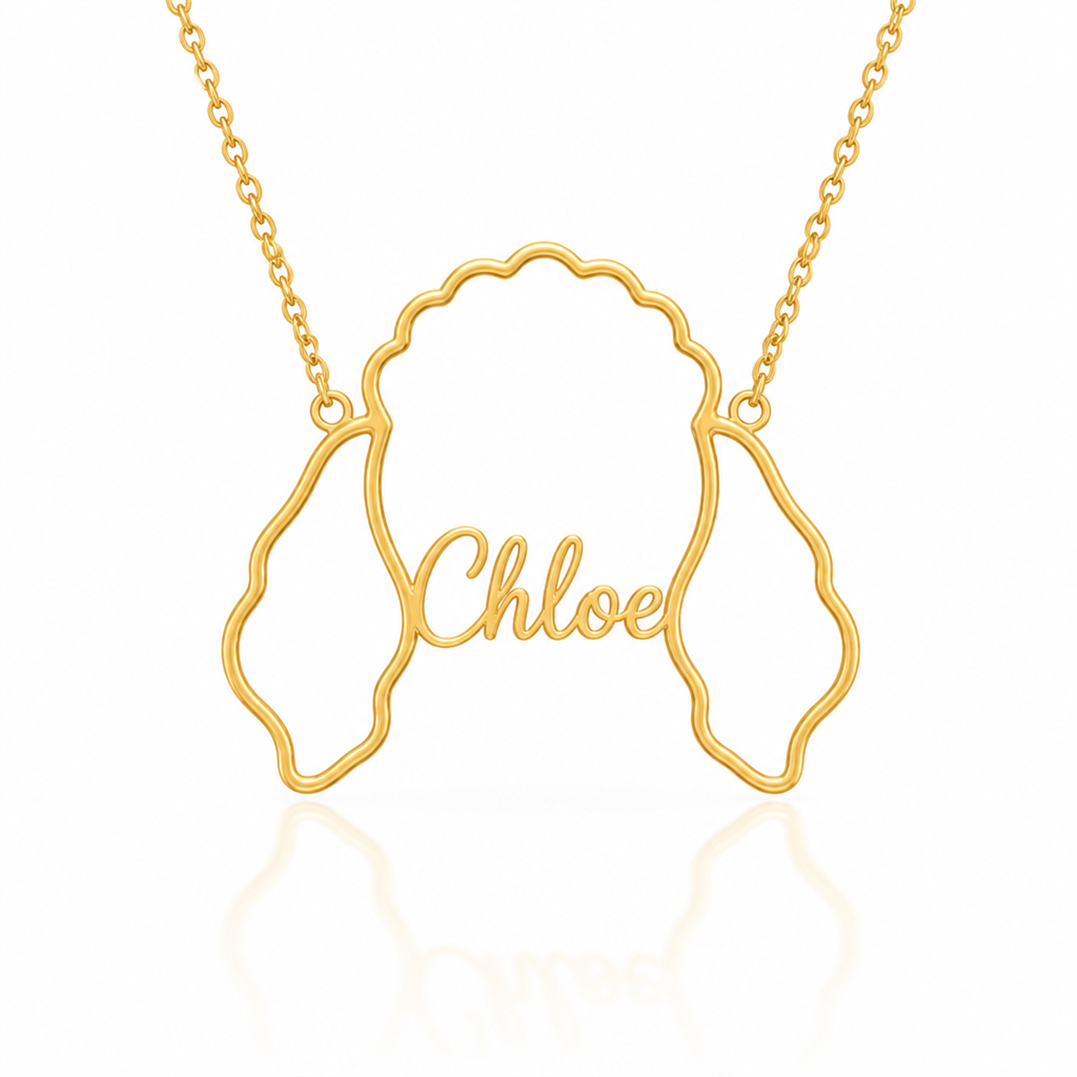 Soulyshine Poodle - miniature personalized outline pet face and name necklace in gold