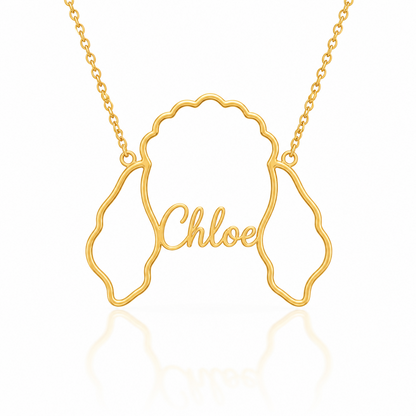 Soulyshine Poodle - miniature personalized outline pet face and name necklace in gold