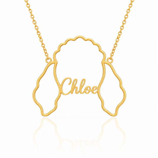 Soulyshine Poodle - miniature personalized outline pet face and name necklace in gold
