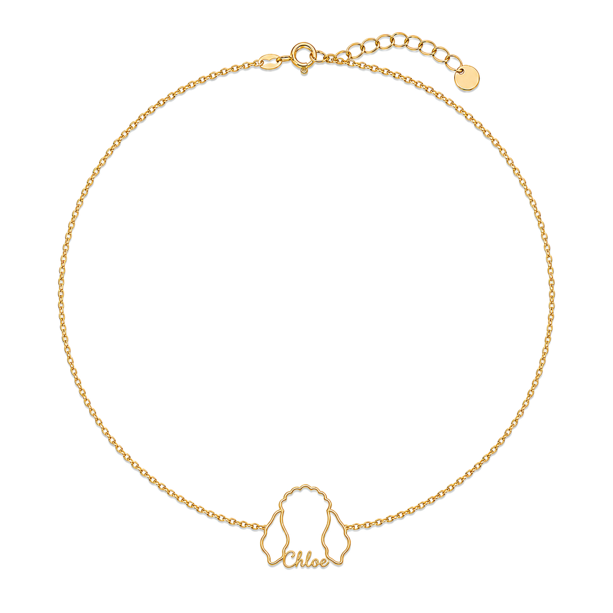 Soulyshine Poodle - miniature Whisper Outline pet face and Chloe name handcrafted bracelet - 18K Gold Vermeil front