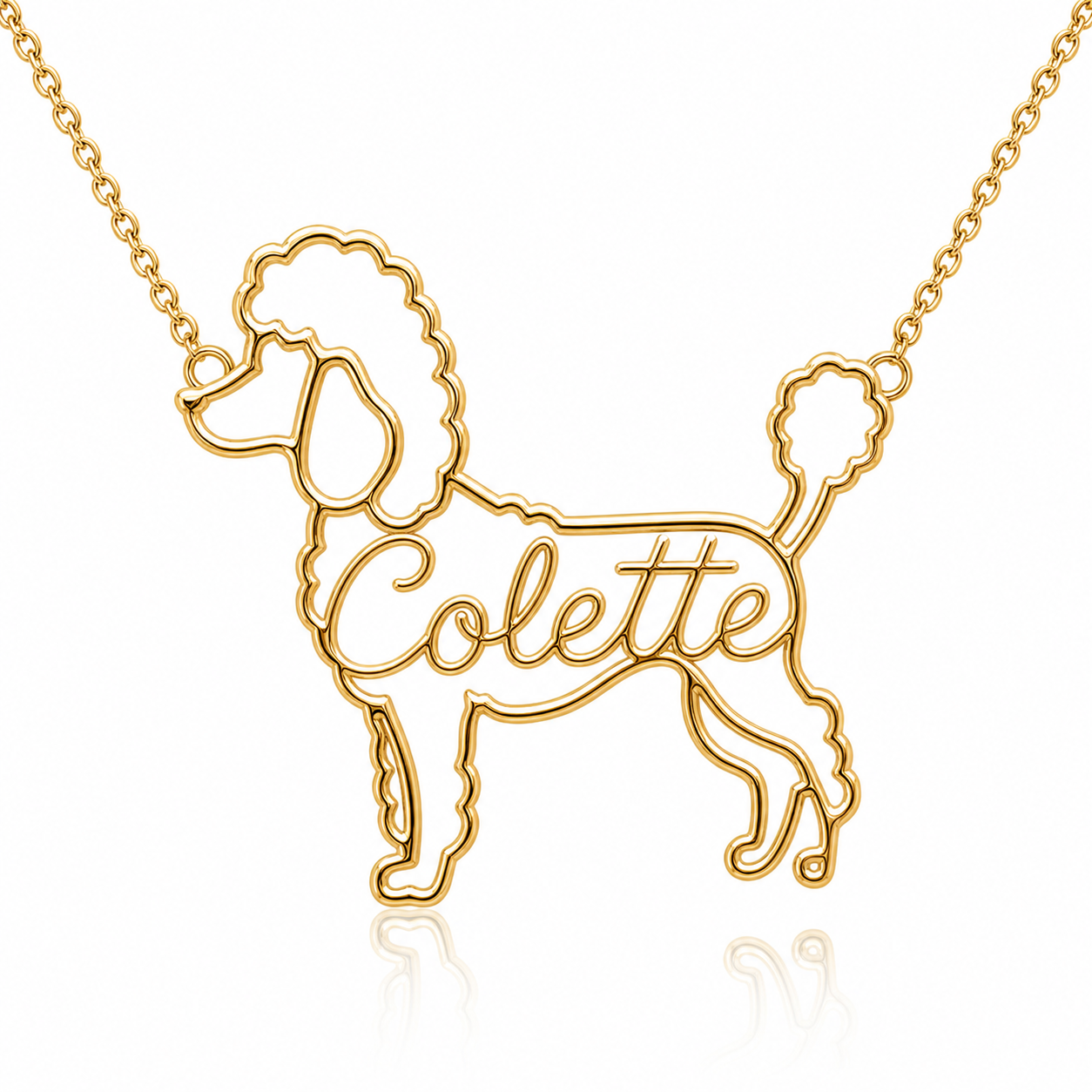 Soulyshine Poodle miniature personalized dog silhouette name necklace in gold - Colette design