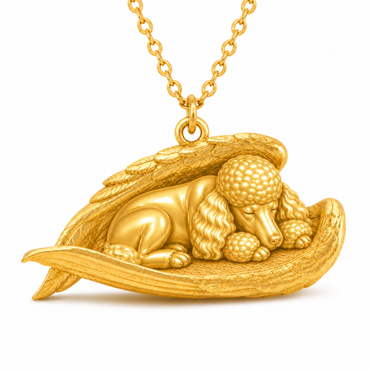 Soulyshine Poodle standard The Sleeping Angel – Personalized Pet Necklace - 18K Gold Vermeil front