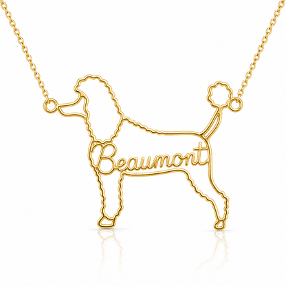 Soulyshine Poodle standard personalized dog silhouette name necklace in gold - Beaumont design