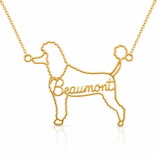 Soulyshine Poodle standard personalized dog silhouette name necklace in gold - Beaumont design