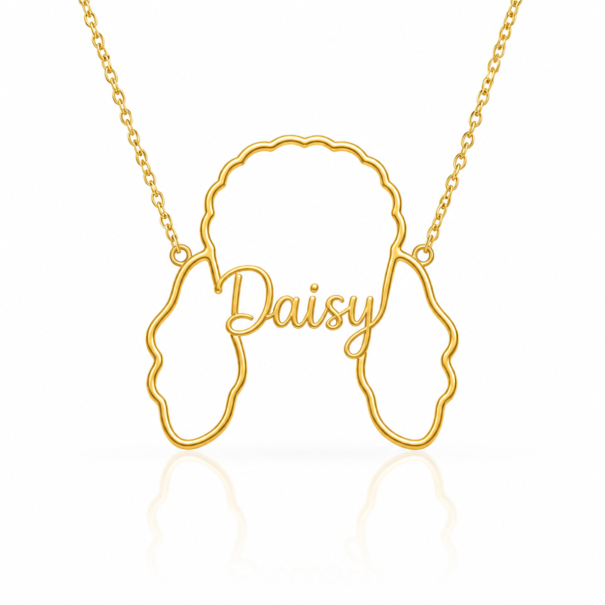 Soulyshine Poodle - standard personalized outline pet face and name necklace in gold
