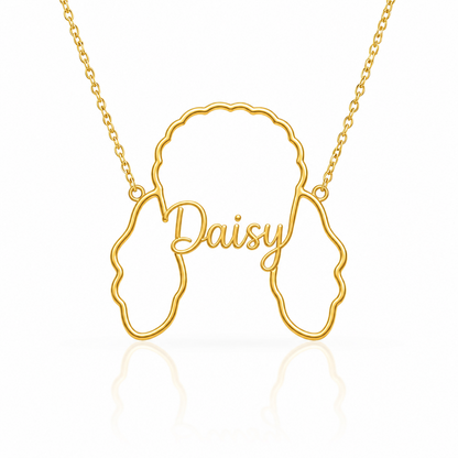 Soulyshine Poodle - standard personalized outline pet face and name necklace in gold