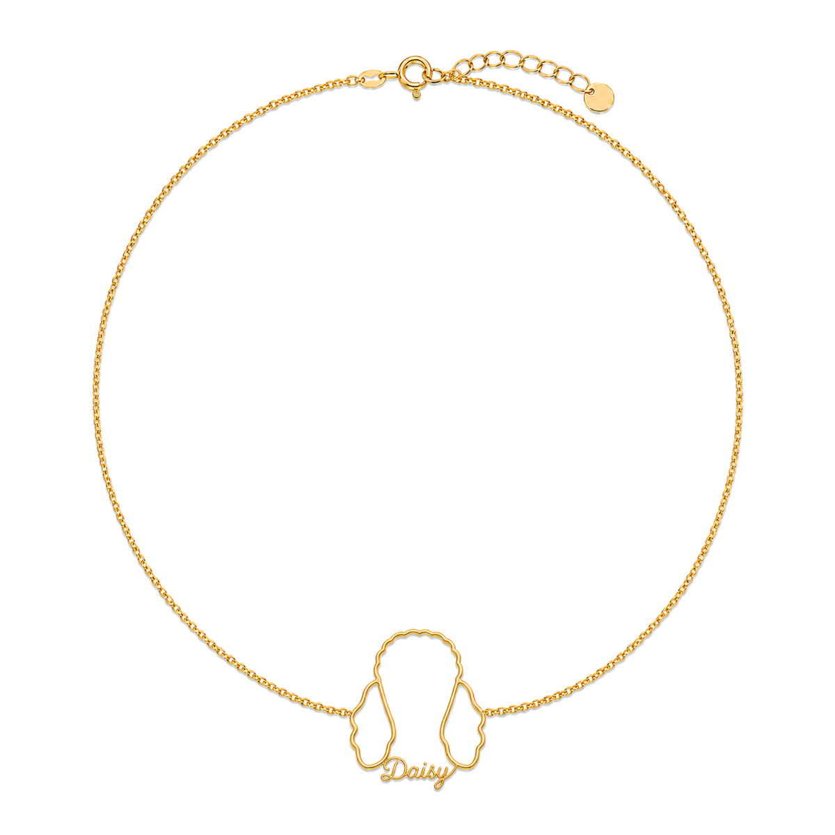 Soulyshine Poodle - standard Whisper Outline pet face and Daisy name handcrafted bracelet - 18K Gold Vermeil front