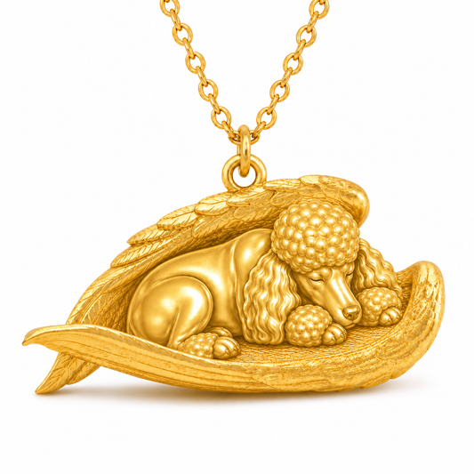Soulyshine Poodle toy The Sleeping Angel – Personalized Pet Necklace - 18K Gold Vermeil front