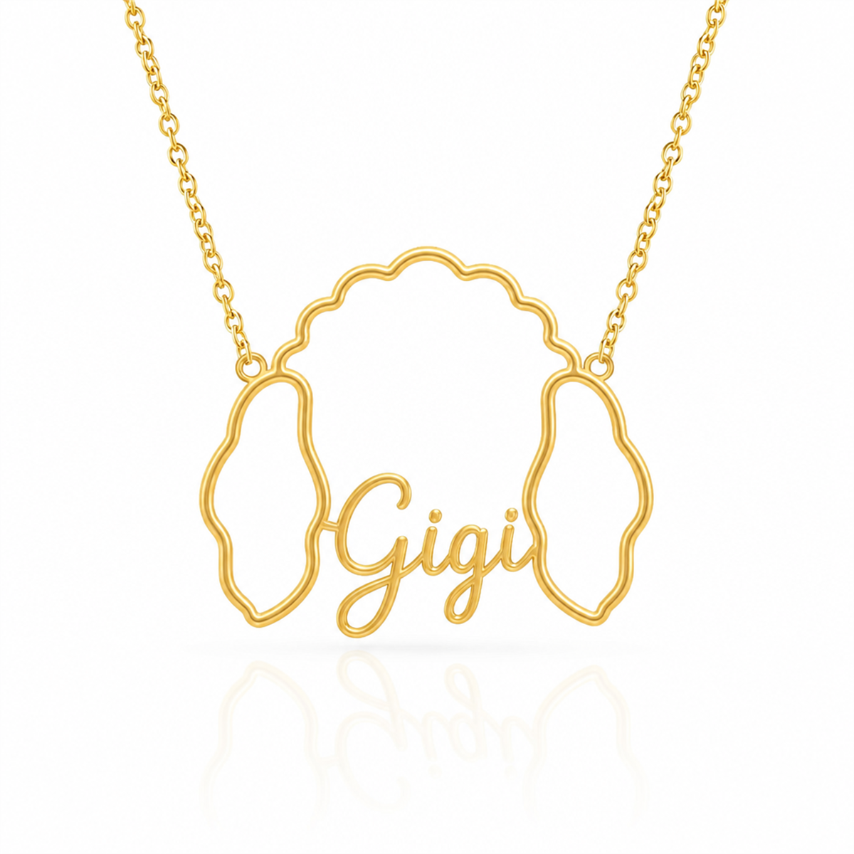 Soulyshine Poodle - toy personalized outline pet face and name necklace in gold