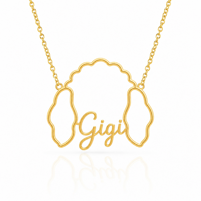 Soulyshine Poodle - toy personalized outline pet face and name necklace in gold