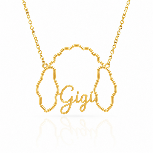 Soulyshine Poodle - toy personalized outline pet face and name necklace in gold