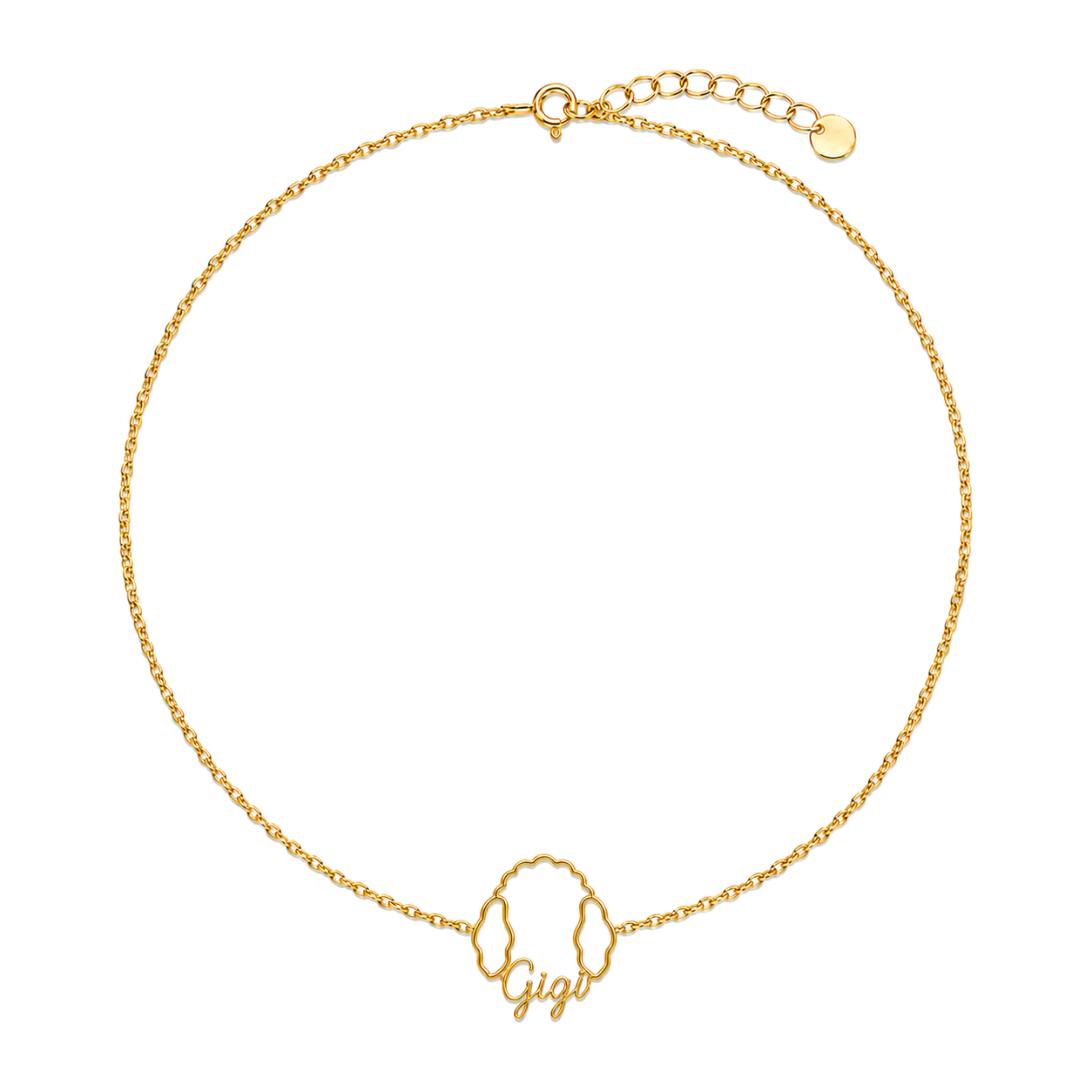 Soulyshine Poodle - toy Whisper Outline pet face and Gigi name handcrafted bracelet - 18K Gold Vermeil front