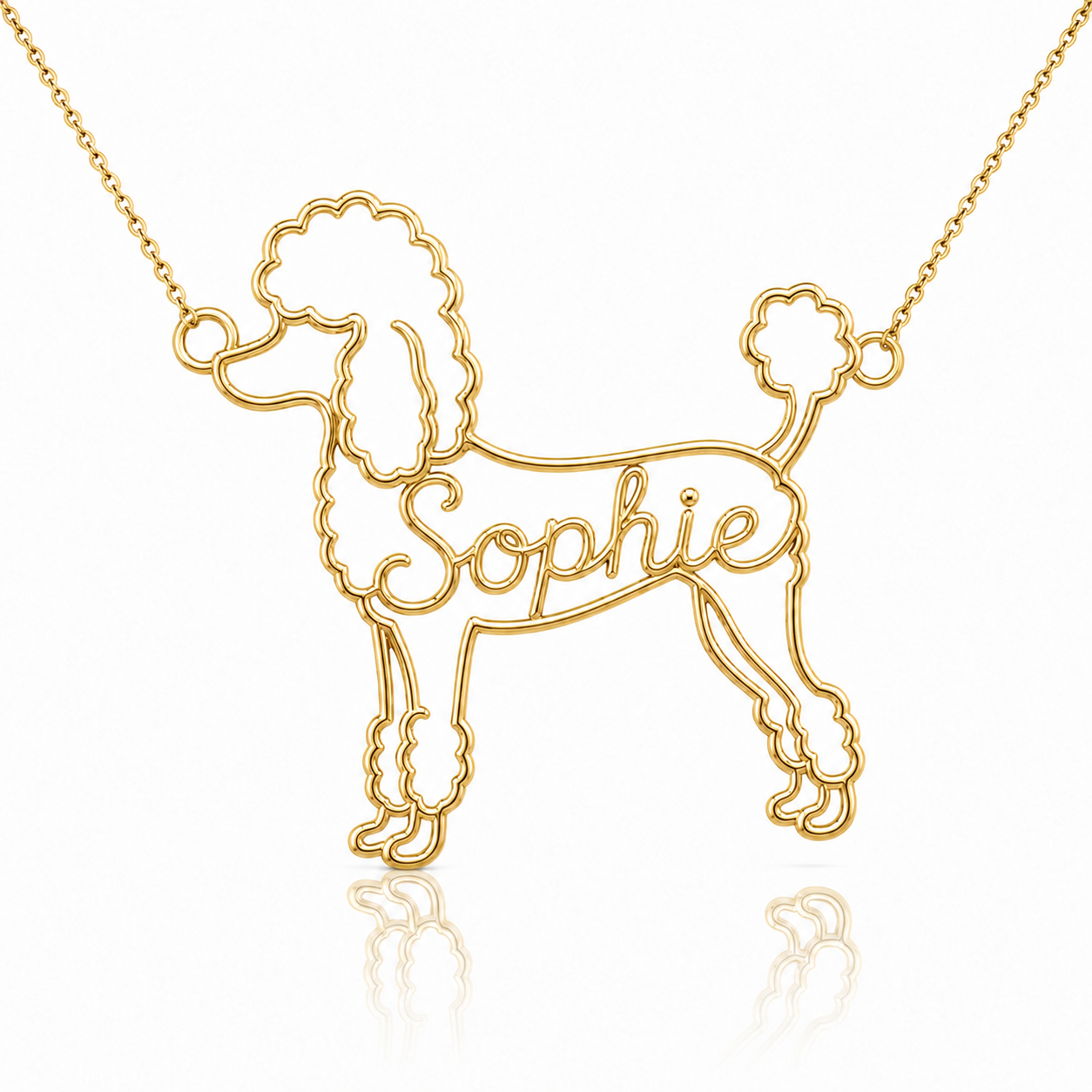 Soulyshine Poodle toy personalized dog silhouette name necklace in gold - Sophie design