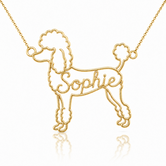 Soulyshine Poodle toy personalized dog silhouette name necklace in gold - Sophie design