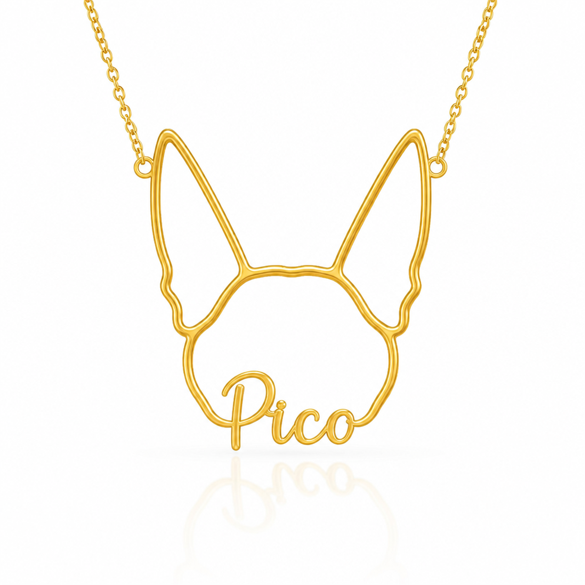 Soulyshine Portuguese Podengo Pequeno personalized outline pet face and name necklace in gold