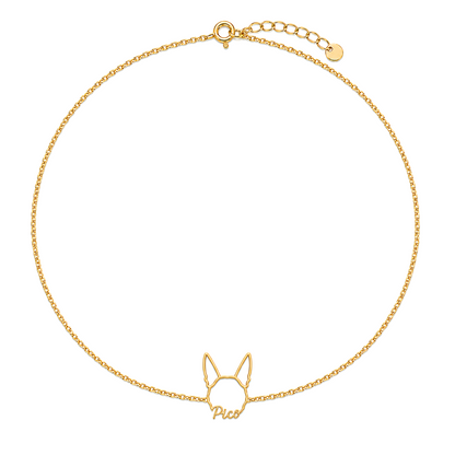 Soulyshine Portuguese Podengo Pequeno Whisper Outline pet face and Pico name handcrafted bracelet - 18K Gold Vermeil front
