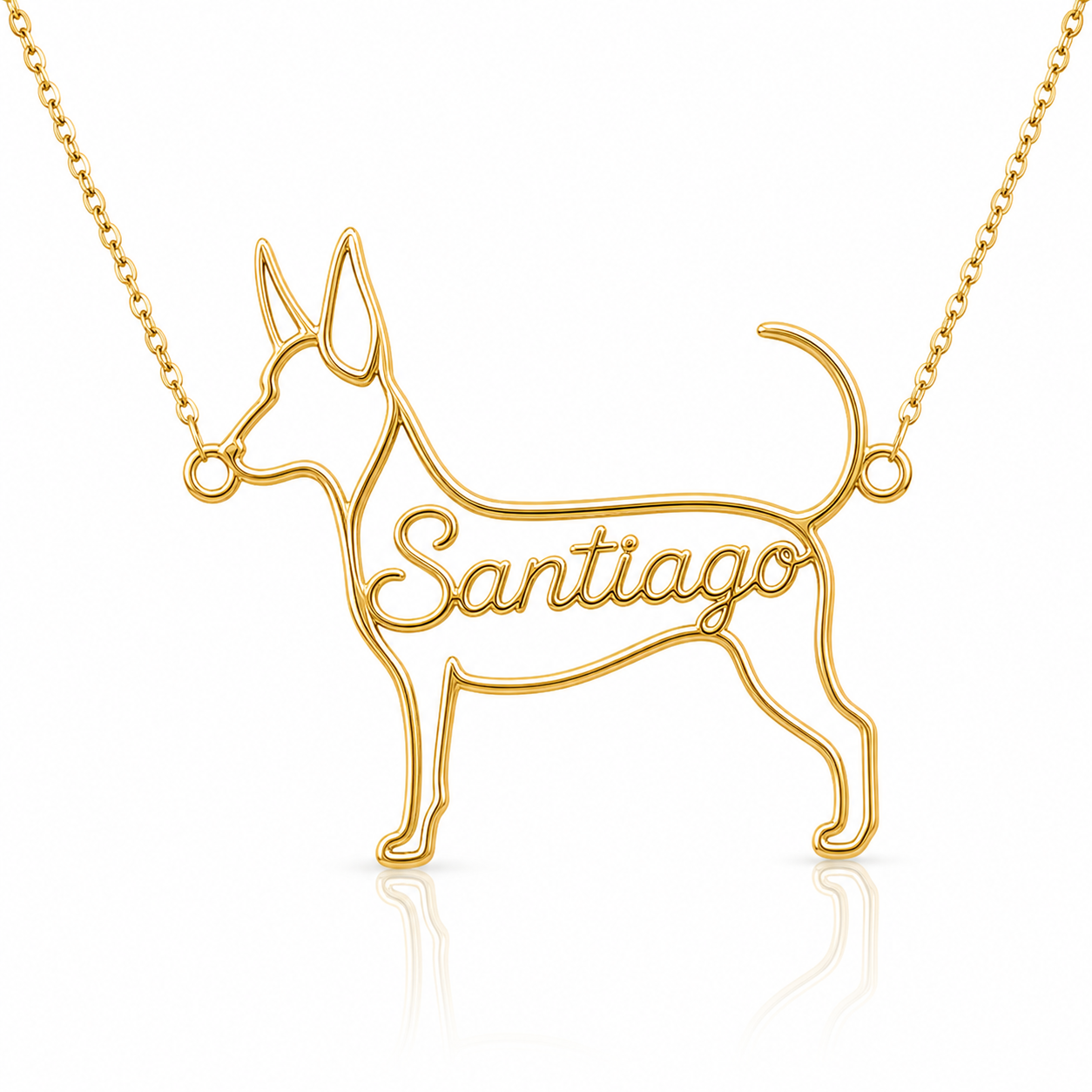 Soulyshine Portuguese Podengo Pequeno personalized dog silhouette name necklace in gold - Santiago design