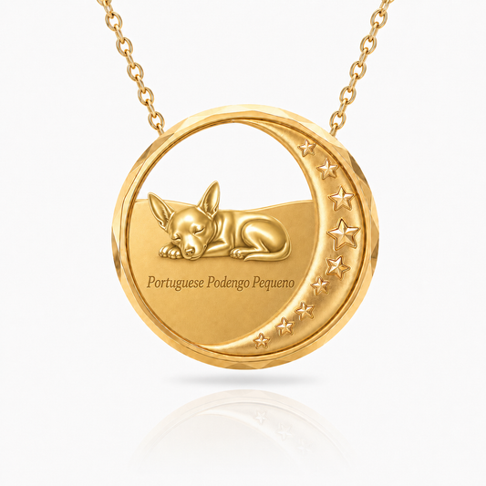 SoulyShine Portuguese Podengo Pequeno Starry Slumber – Personalized Pet in The Moon Necklace - 18K Gold Vermeil front