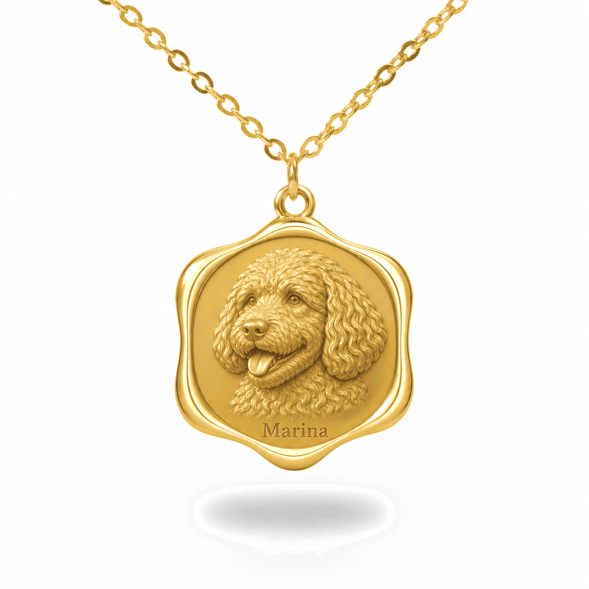 Soulyshine Portuguese Water Dog Precious Paw personalized pet photo necklace - 18K Gold Vermeil front