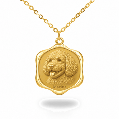 Soulyshine Portuguese Water Dog Precious Paw personalized pet photo necklace - 18K Gold Vermeil front