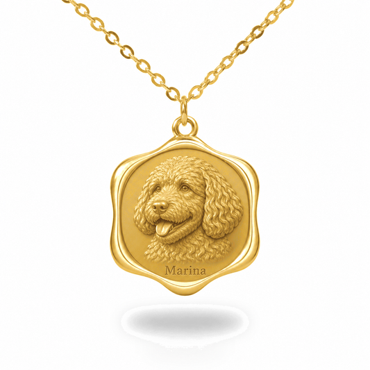 Soulyshine Portuguese Water Dog Precious Paw personalized pet photo necklace - 18K Gold Vermeil front