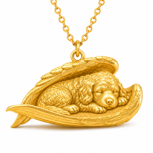 Soulyshine Portuguese Water Dog The Sleeping Angel – Personalized Pet Necklace - 18K Gold Vermeil front