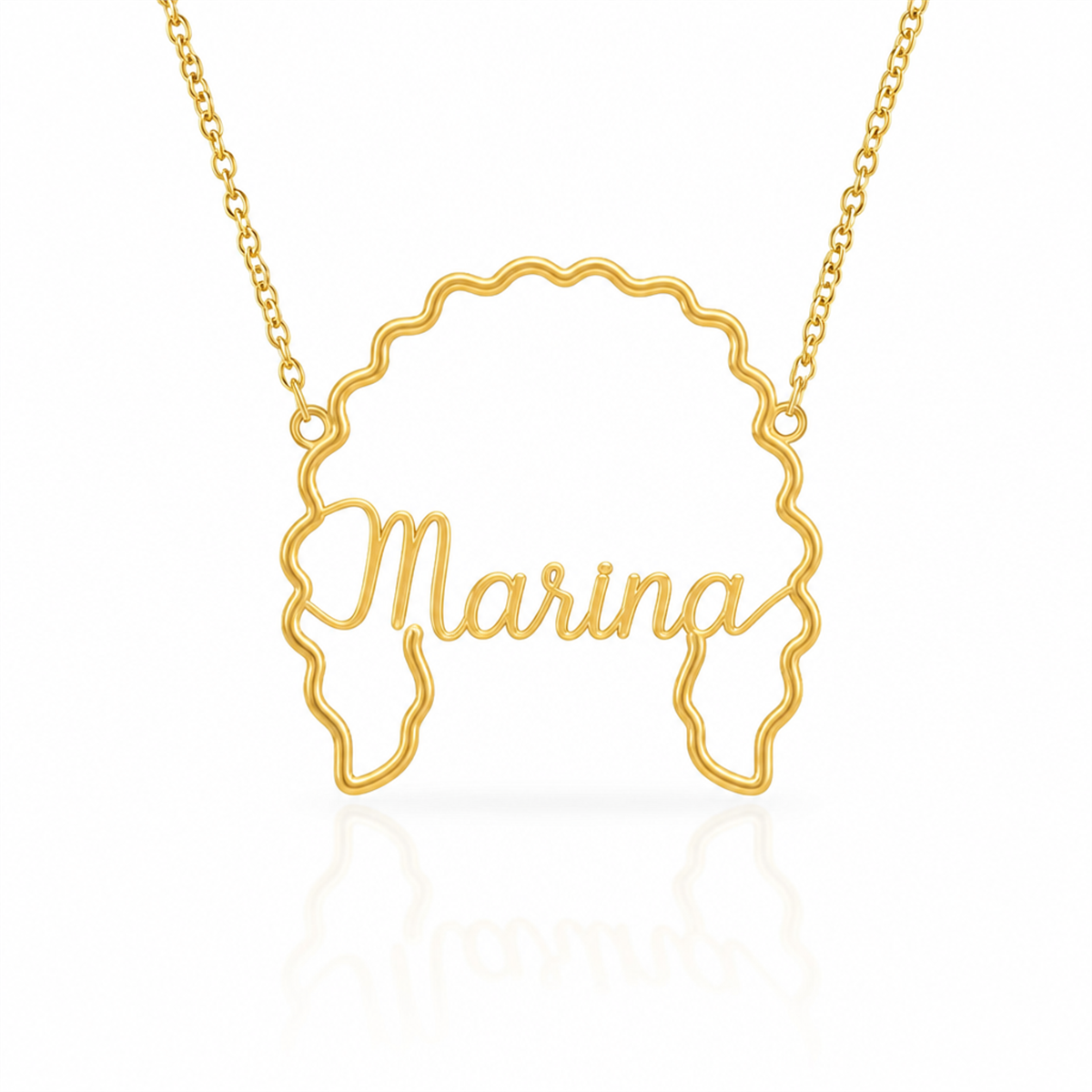 Soulyshine Portuguese Water Dog personalized outline pet face and name necklace in gold
