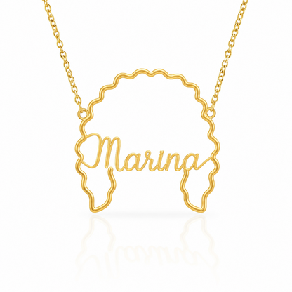 Soulyshine Portuguese Water Dog personalized outline pet face and name necklace in gold