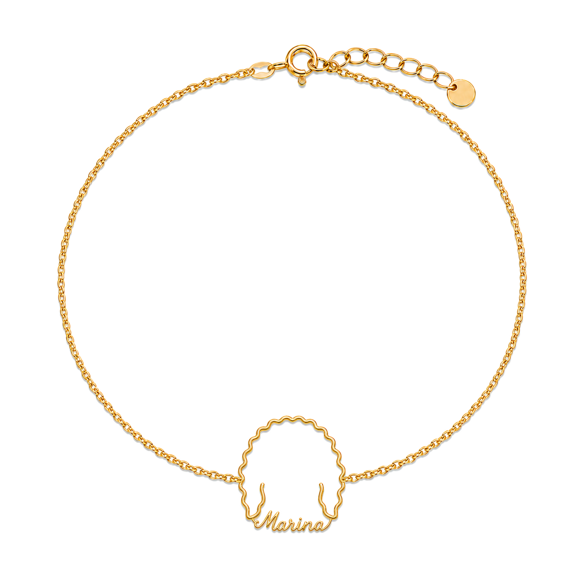 Soulyshine Portuguese Water Dog Whisper Outline pet face and Marina name handcrafted bracelet - 18K Gold Vermeil front