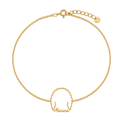 Soulyshine Portuguese Water Dog Whisper Outline pet face and Marina name handcrafted bracelet - 18K Gold Vermeil front