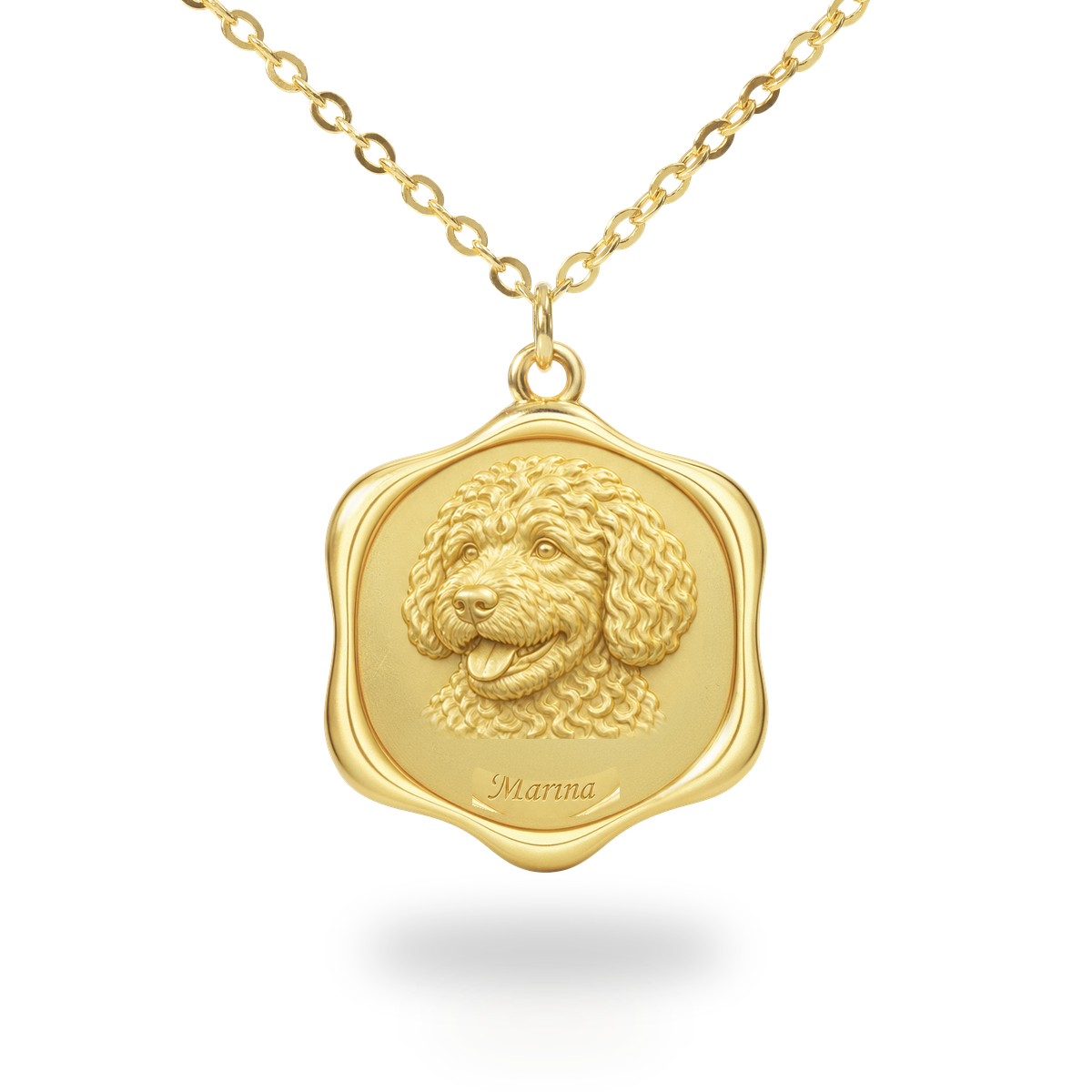 Soulyshine Portuguese Water Dog Precious Paw personalized pet photo necklace - 18K Gold Vermeil front