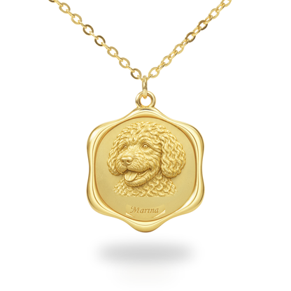 Soulyshine Portuguese Water Dog Precious Paw personalized pet photo necklace - 18K Gold Vermeil front