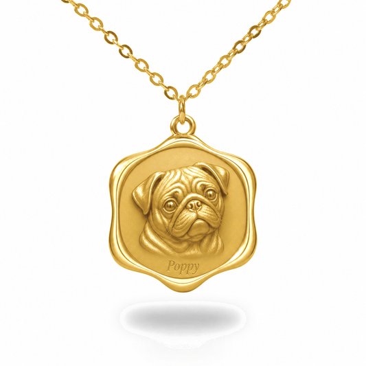 Soulyshine Pug Precious Paw personalized pet photo necklace - 18K Gold Vermeil front