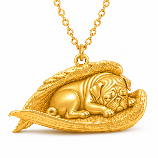 Soulyshine Pug The Sleeping Angel – Personalized Pet Necklace - 18K Gold Vermeil front