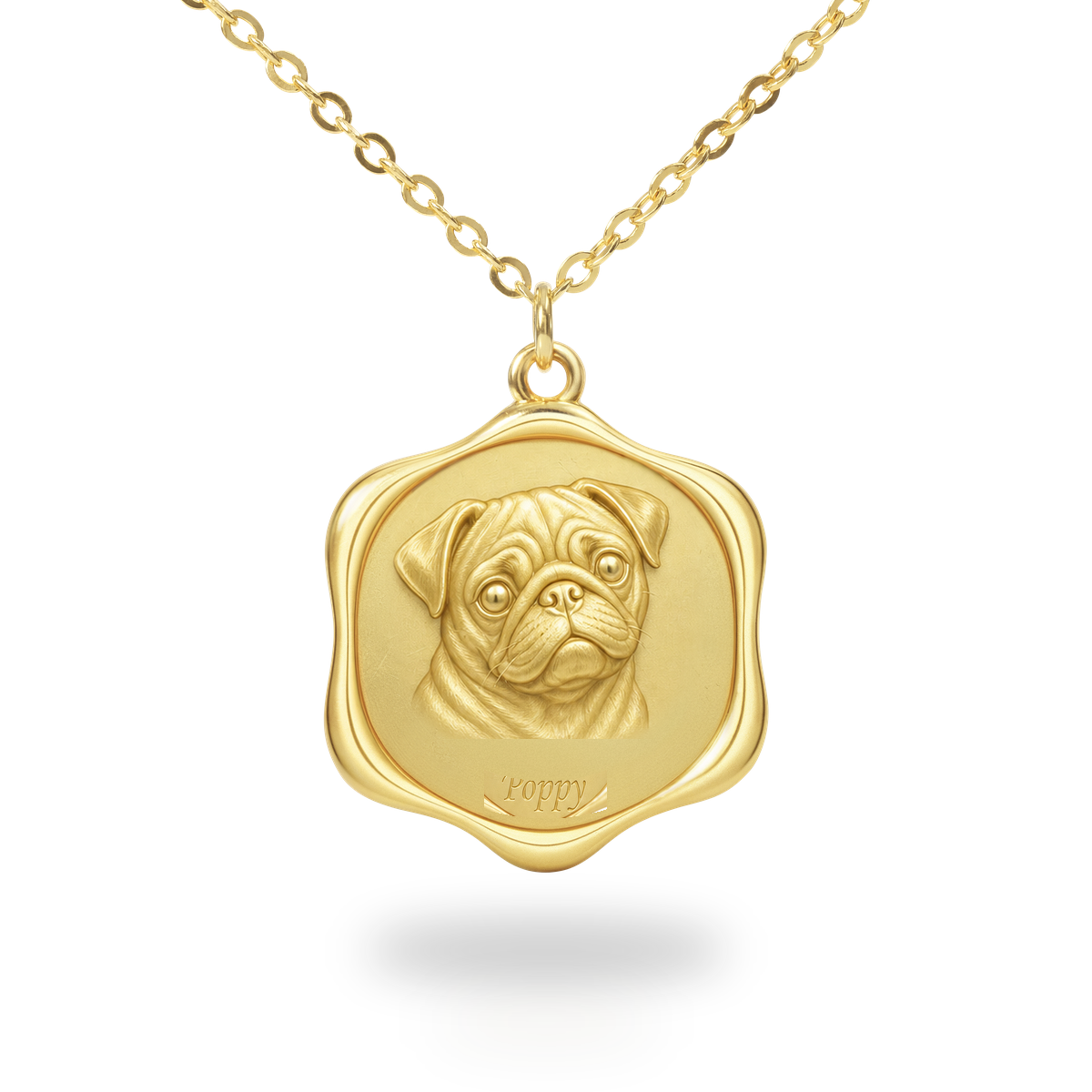 Soulyshine Pug Precious Paw personalized pet photo necklace - 18K Gold Vermeil front