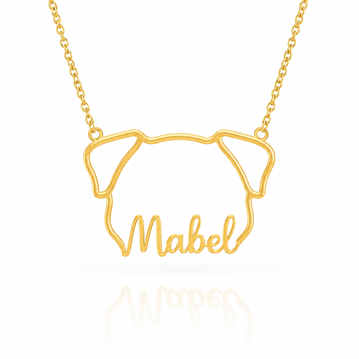 Soulyshine Pug personalized outline pet face and name necklace in gold