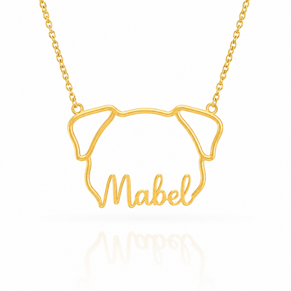 Soulyshine Pug personalized outline pet face and name necklace in gold