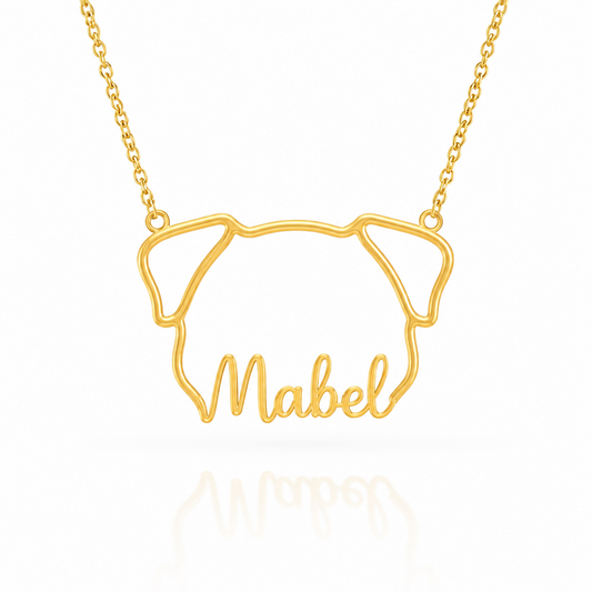 Soulyshine Pug personalized outline pet face and name necklace in gold