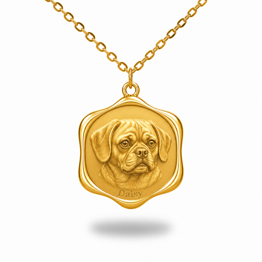 Soulyshine Puggle Precious Paw personalized pet photo necklace - 18K Gold Vermeil front