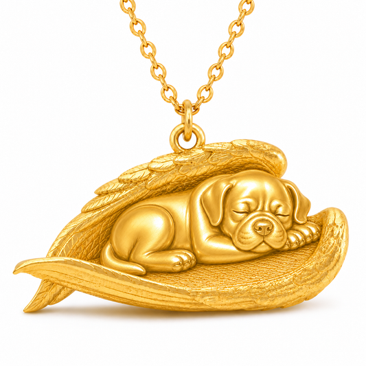 Soulyshine Puggle The Sleeping Angel – Personalized Pet Necklace - 18K Gold Vermeil front