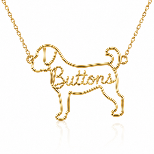 Soulyshine Puggle personalized dog silhouette name necklace in gold - Buttons design