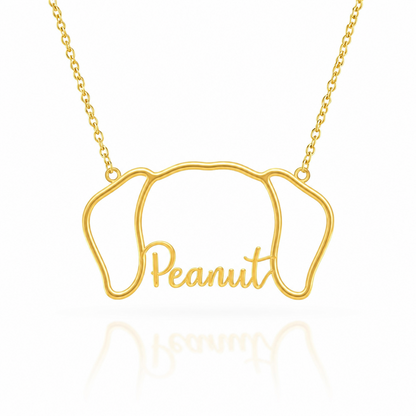Soulyshine Puggle personalized outline pet face and name necklace in gold