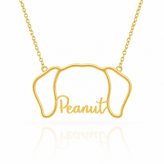 Soulyshine Puggle personalized outline pet face and name necklace in gold