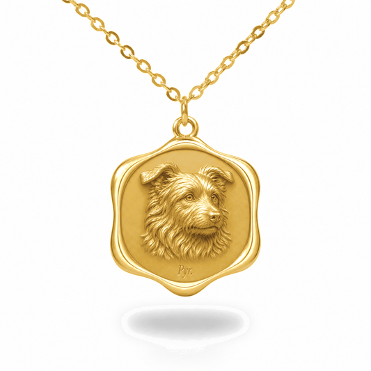 Soulyshine Pyrenean Shepherd Precious Paw personalized pet photo necklace - 18K Gold Vermeil front