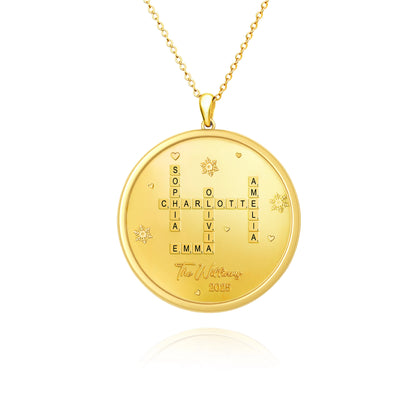 Soulyshine Family Crossword Personalized Love Piece - Necklace in Sterling Silver/14K Gold Vermeil