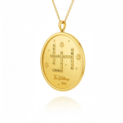 Soulyshine Family Crossword Personalized Love Piece - Necklace in Sterling Silver/14K Gold Vermeil